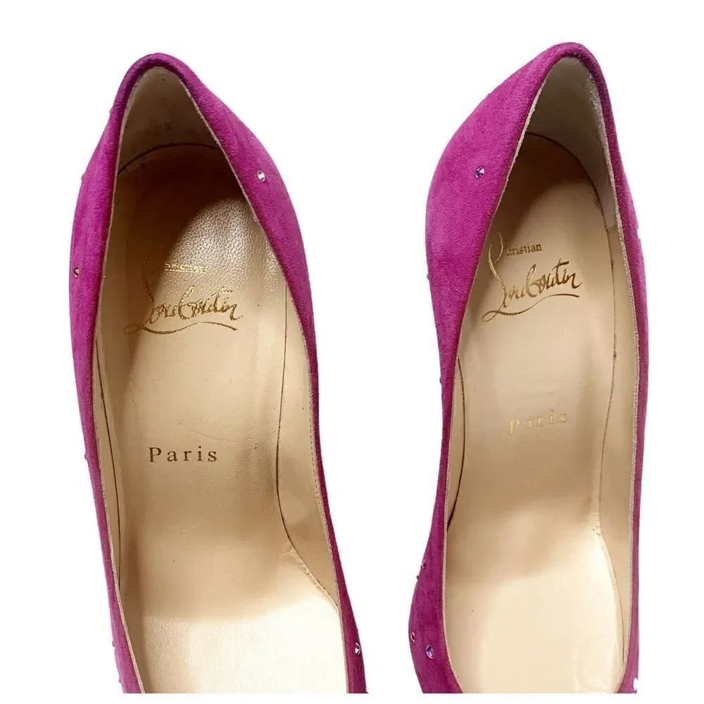 Christian Louboutin Pink Degrastrass 100 Suede/Stress Crystal Heel Pumps Size 37 - Picture 5 of 12